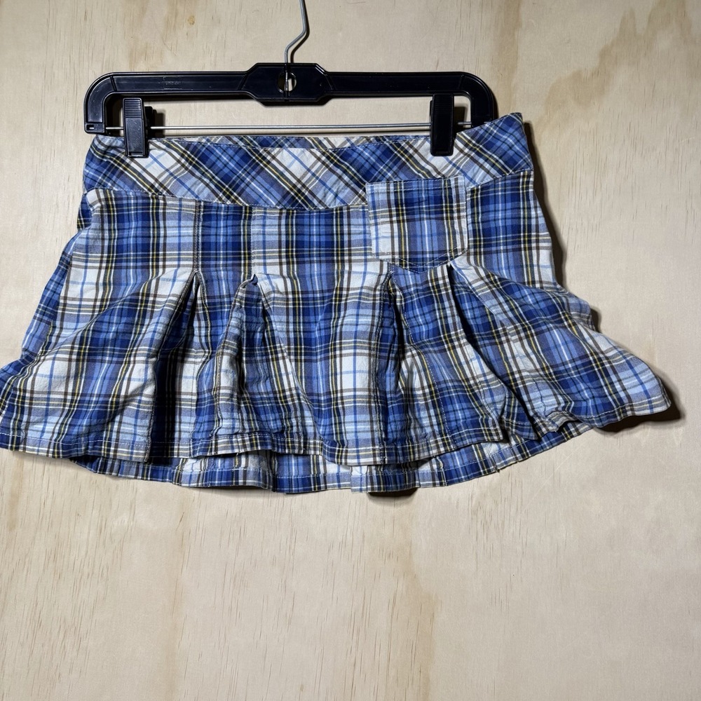 Vintage Y2K Abercrombie & Fitch Blue Plaid Ruffle Pleated Micro Mini Skirt 4